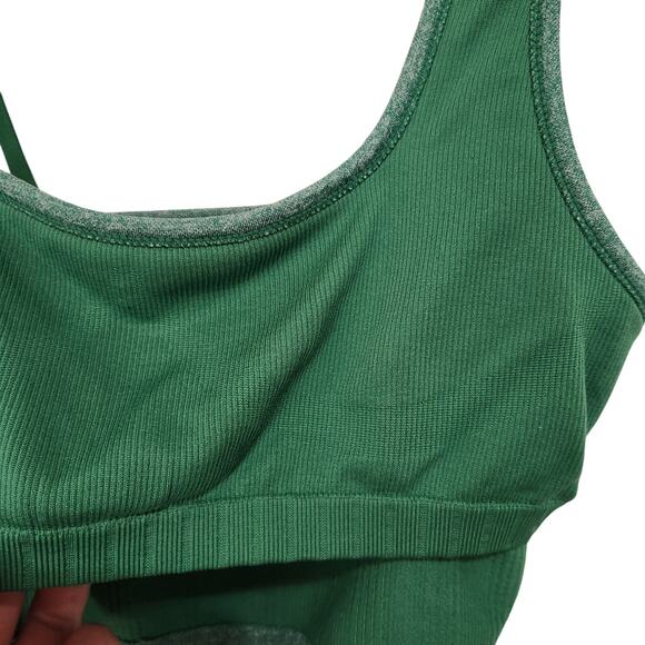 Aerie Green Rib Knit  Unlined Cropped Square Neck Longline Tank Bralette Small - Picture 7 of 9